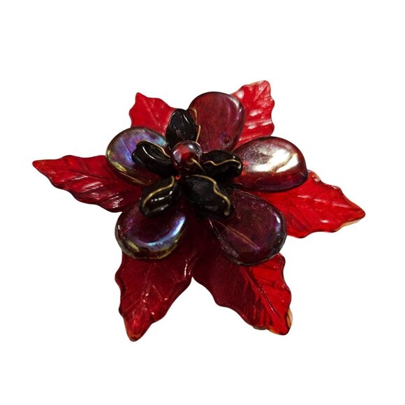 Vintage Red Glass Poinsettia Gold Filigree‎ Center Versatile - Picture 11 of 13